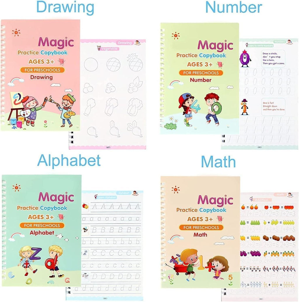 Magic Handwriting Practice Book for Children – Tracing Letters, Numbers & Drawing with Auto-Erase Ink Pen