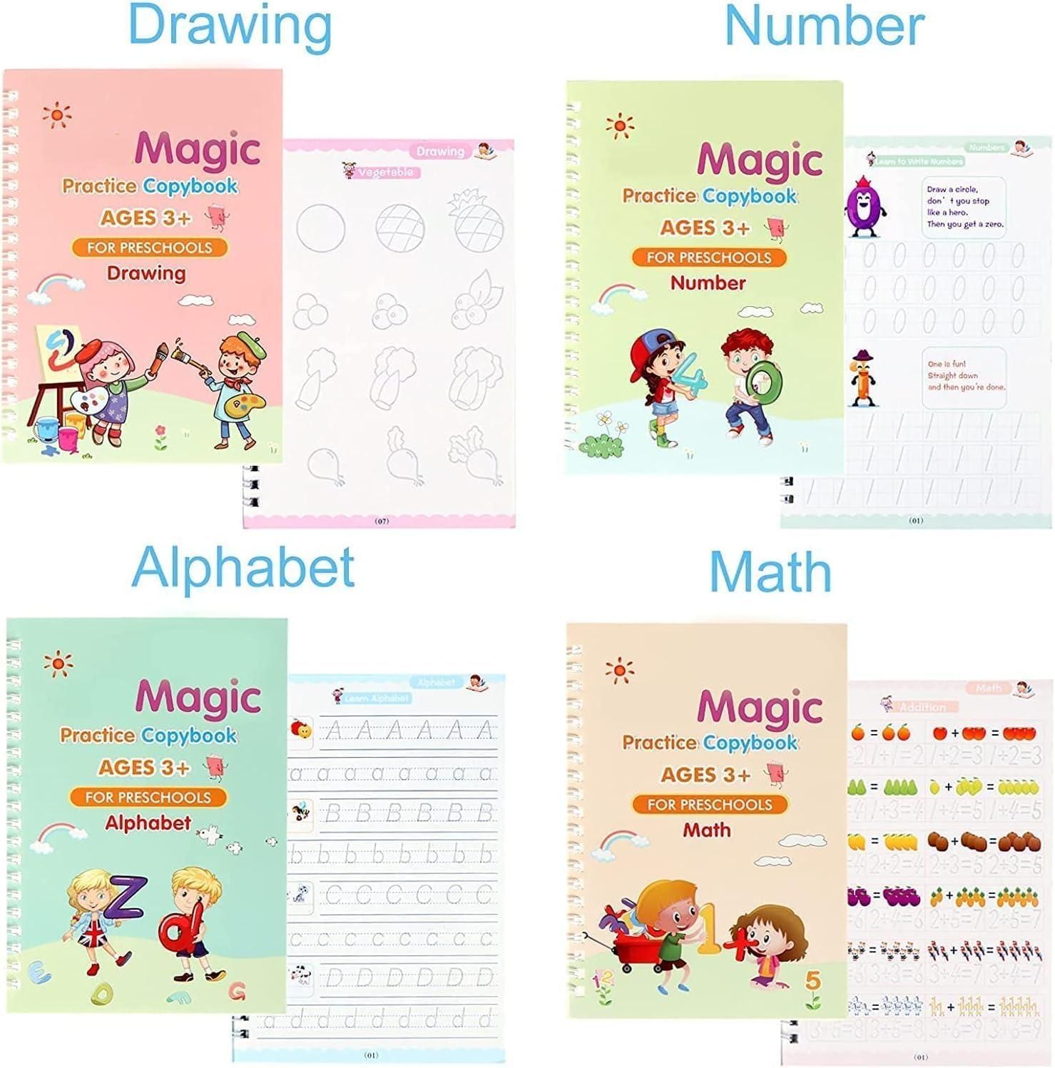 Magic Handwriting Practice Book for Children – Tracing Letters, Numbers & Drawing with Auto-Erase Ink Pen