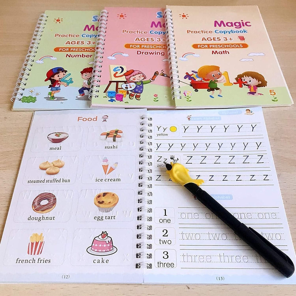 Magic Handwriting Practice Book for Children – Tracing Letters, Numbers & Drawing with Auto-Erase Ink Pen