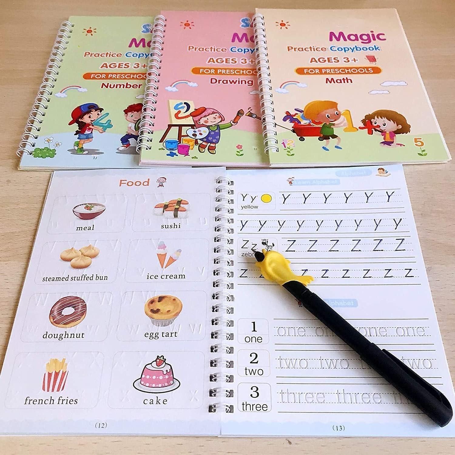 Magic Handwriting Practice Book for Children – Tracing Letters, Numbers & Drawing with Auto-Erase Ink Pen